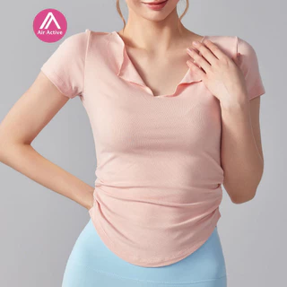 Airactive Leisure Casual Yoga Sports T-shirt Short Sleeves V-neck Pleats Breathable Pilates Wear