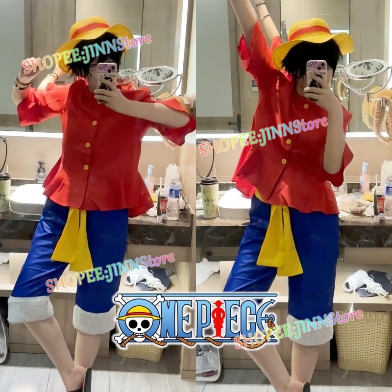 - Jinn - [ในสต็อก]อะนิเมะ ONE PIECE คอสเพลย์เครื่องแต่งกาย LUFFY NIKA เครื่องแบบหมวกครบชุดขนาดเด็ก-ผู้ใหญ่