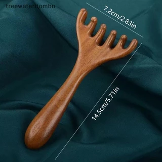 Tt ไม้จันทน์สีทองธรรมชาติห้ากรงเล็บนวดหนังศีรษะ Gua Sha เครื่องมือ Back Scratcher สปามือถือ Meridian หวีนวด Hair Care mbn