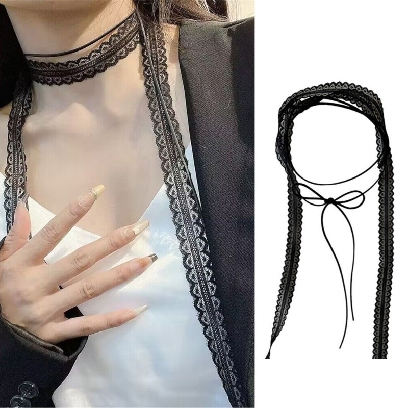 BTF เต็มลูกไม้เค้นคอบางคอยาวคอผูกผ้าพันคอพรรคชุดราตรี