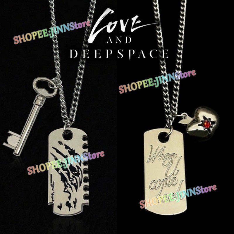 - Jinn - LOVE AND DEEPSPACE CALEB สร้อยคอ Intaglio/Relief แกะสลัก "When U Come Back" จี้ Apple Square สร้อยคอขนาดใหญ่
