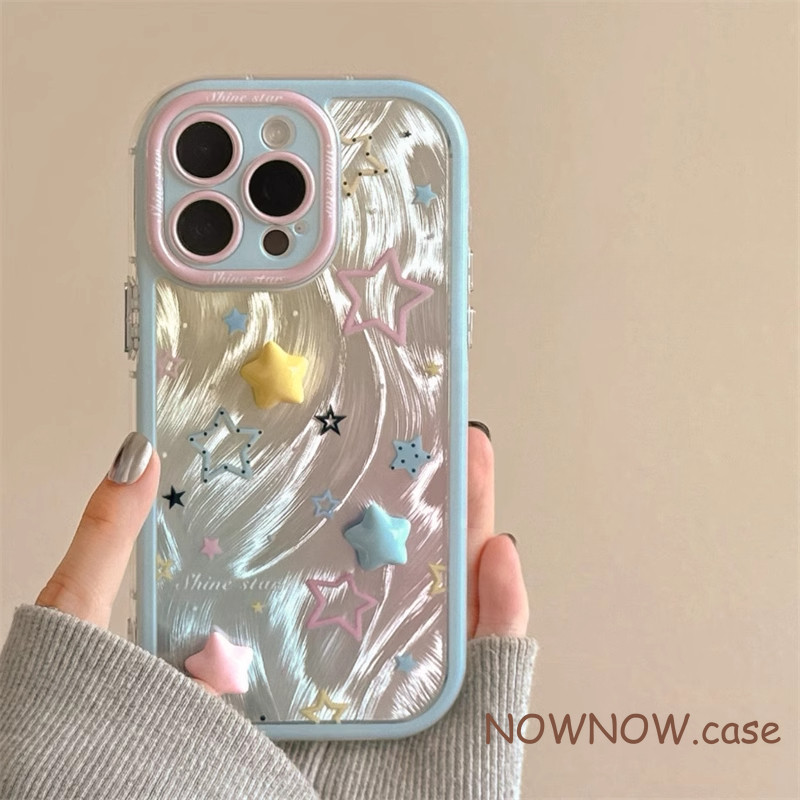 สําหรับ IPhone 16 15 14 13 12 11 Pro Max X XR XS Max 7 8 Plus น่ารักสีสัน star 3D สาวสีชมพูเคสโทรศัพท์ Anti Loss ปกอ่อน