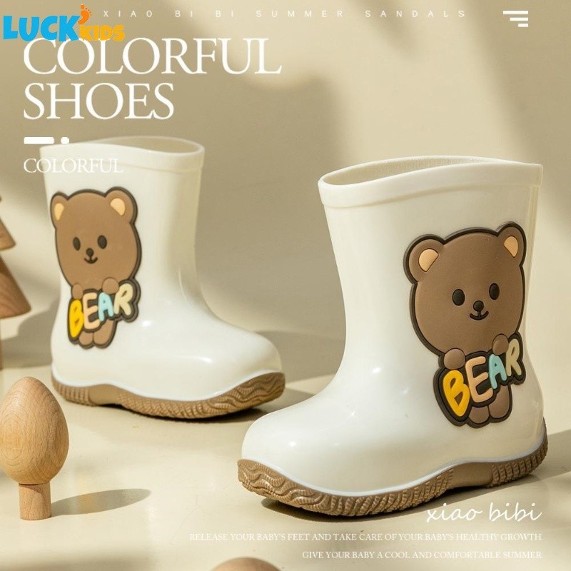 LUCK Kids รองเท้ากันฝนเด็ก ลายหมี1-7ขวบ กันน้ําและกันลื่น อนุบาล
