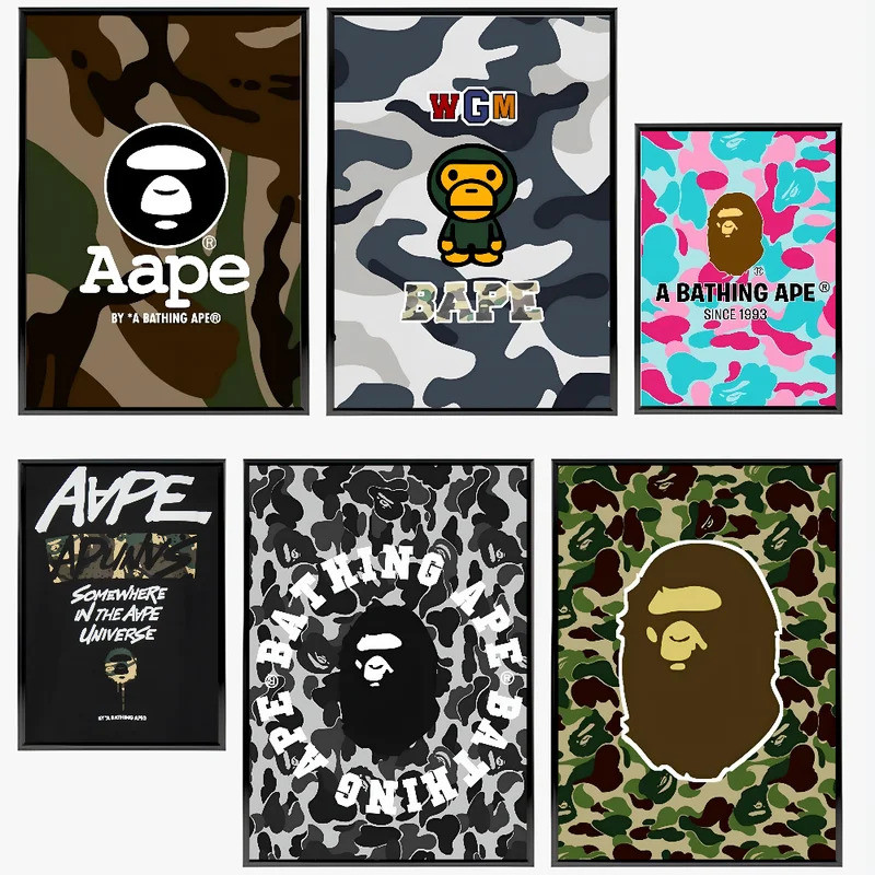 1 PC B-BAPE Shark Head โปสเตอร์กระดาษพิมพ์ห้องนั่งเล่นห้องนอน Entrance Bar Cafe Art ภาพวาดตกแต่ง