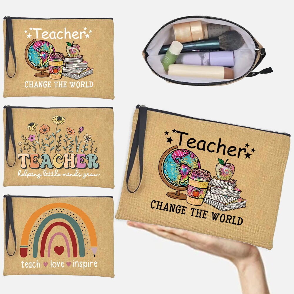 Gift New Makeup Bag Fashion Waterproof and Dustproof Small Item Storage Bag for Women's Linen Teache