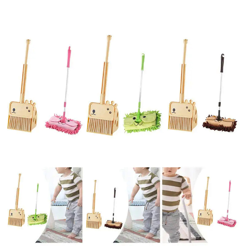 3x Mini Broom and Dustpan Mop Set Pretend Play for Kindergarten Boys Girls