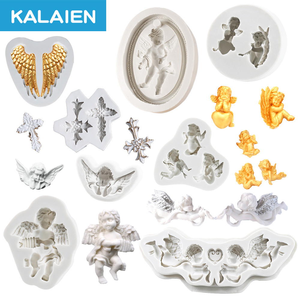 แม่พิมพ์ซิลิโคนฟองดองธีมเทวดา KALAIEN 9 รูปแบบ ปีก,เทวดา,แม่พิมพ์รูปกางเขน DIY ดินโพลิเมอร์,การปั้นแป้ง,ตกแต่งเค้กเบเกอรี่ Sugarcraft ปล่อยง่าย