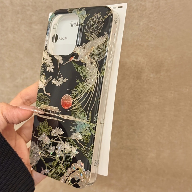 เคสโทรศัพท์สําหรับiPhone 16 17 Pro Max 11 12 13 14 15 16e XS XR X 7 8 16 Plusสไตล์จีนCraneรูปแบบฝาครอบ - รูปที่ 2