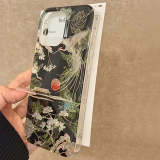 เคสโทรศัพท์สําหรับiPhone 16 17 Pro Max 11 12 13 14 15 16e XS XR X 7 8 16 Plusสไตล์จีนCraneรูปแบบฝาครอบ