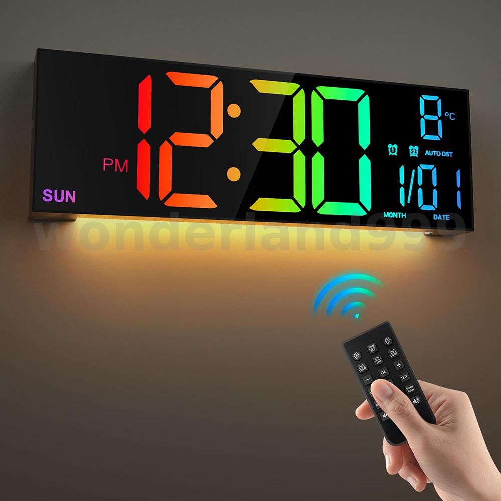 16.2 นิ้ว LED Digital Wall Clock รีโมทคอนโทรลนาฬิกาปลุกอัตโนมัติความสว่างวันที่อุณหภูมิ Night Light Gym ห้องนั่งเล่นห้องนอน Office Decor
