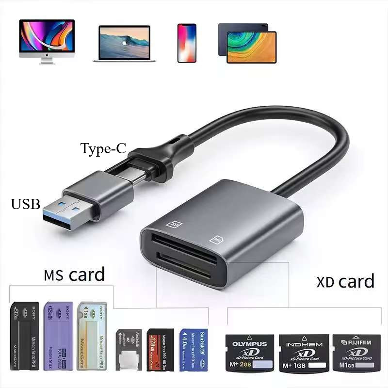 2 in 1 USB Type-C ถึง XD MS Card Reader สําหรับ Sony Memory Pro Duo xD-ภาพ CardReader อะแดปเตอร์