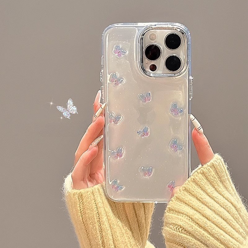 Ins อีพ็อกซี่Gradientผีเสื้อเคสโทรศัพท์สําหรับ for iPhone 17 16 15 14 13 12 Pro Max Plus 11 น่ารักกันกระแทกClearปกหลังShell - รูปที่ 4