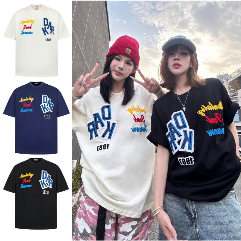 Pannofluxus เสื้อยืดผู้ชายแขนสั้น American High Street เย็บปักถักร้อยออกแบบแฟชั่นแบรนด์แขนสั้น