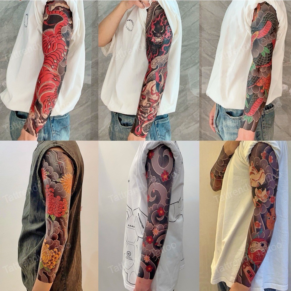 สติ๊กเกอร์รอยสักชั่วคราว แขนเต็ม ขนาดใหญ่ 47*30 ซม. ผู้ชาย ผู้ใหญ่ กล้ามเนื้อ ร่างกาย ศิลปะ ภาพวาด กันน้ํา สติ๊กเกอร์รอยสัก มังกร พระเจ้า โทเท็ม การ