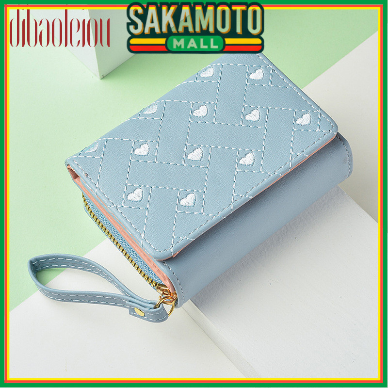GUTIE WA762B2 สีฟ้าหนังผู้หญิง FOLDING WALLET MINI CARD SLOT KOREAN ADULT ZIPPER SMALL COIN น่ารัก S