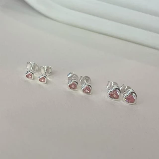 Stud Heart cz pink | ต่างหูหัวใจ พลอย สีชมพู | พร้อมแป้น ต่างหูเงินแท้ 92.5% งานช่างไทย