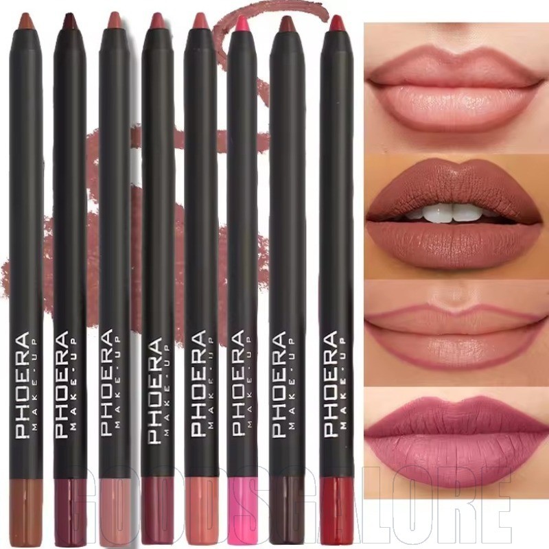 Phoera Lip Liner ลิปสติกกํามะหยี่เนื้อแมท กันน้ํา ถ้วยไม่ติด เครื่องสําอางแต่งหน้าริมฝีปากติดทนนาน ดินสอลิปกลอสสีน้ําตาลนู้ด