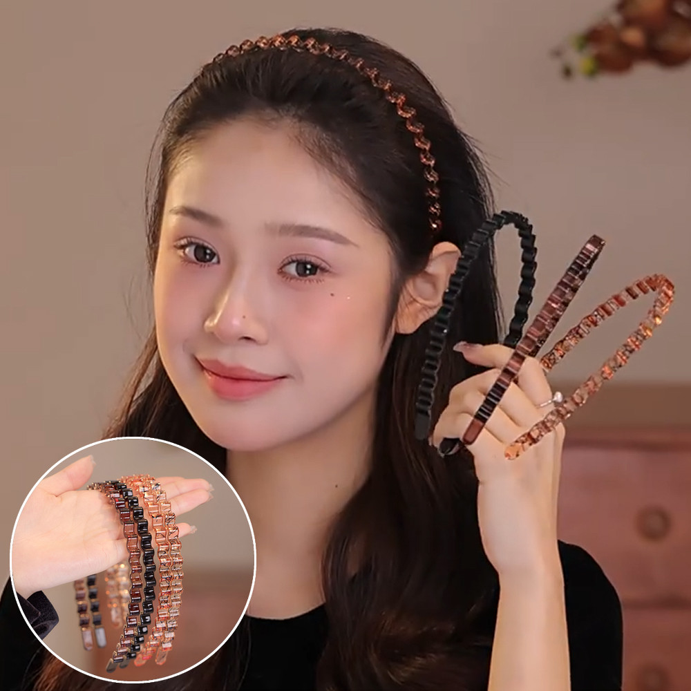ที่คาดผมตัดผมผู้หญิงใหม่ฟันลื่นหยักเรียบคลิปสิ่งประดิษฐ์หัวห่วง