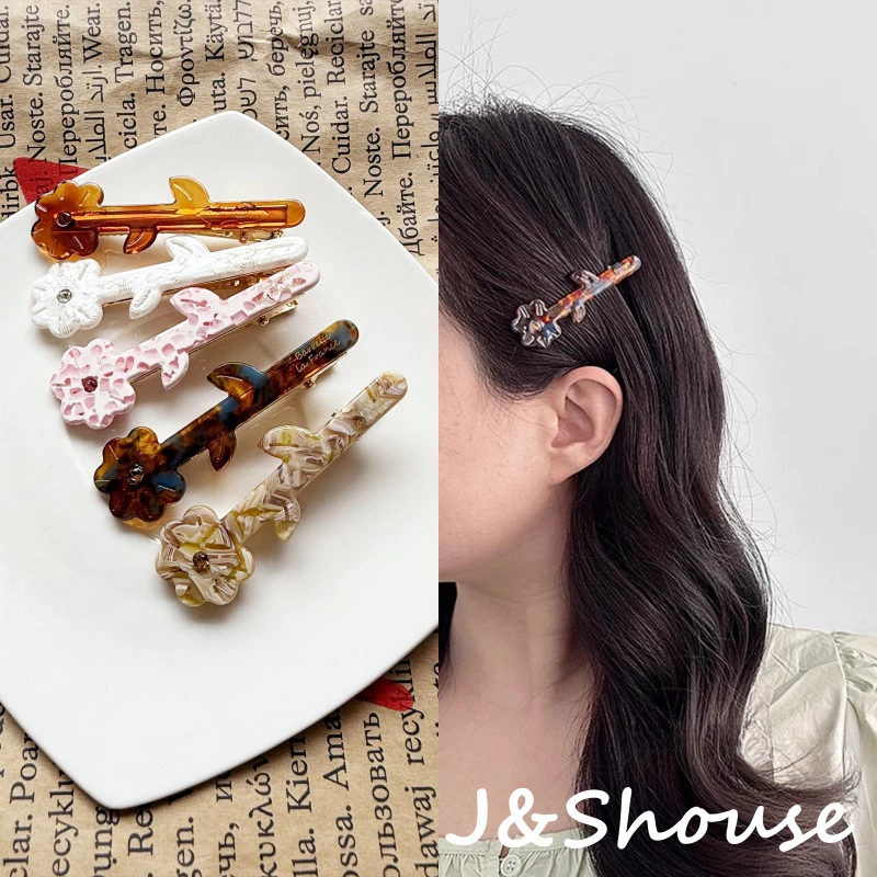 Kf973 ใหม่สาวเกาหลีหวานดอกไม้ rhinestone อะซิเตทเรียบกิ๊บจระเข้คลิปอุปกรณ์เสริมผู้หญิง