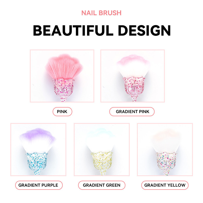 แปรงทําความสะอาดเล็บเครื่องมือทําเล็บ แปรงเลื่อม แปรงปัดฝุ่น Make Up Rose Shape สีชมพูสีเขียว - รูปที่ 7