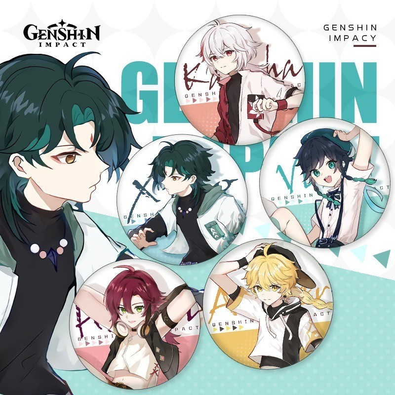 ปุ่มเข็มกลัด Genshin Impact Venti, Xiao, Kaedehara Kazuha สำหรับ cosplay ของสะสม และของตกแต่ง