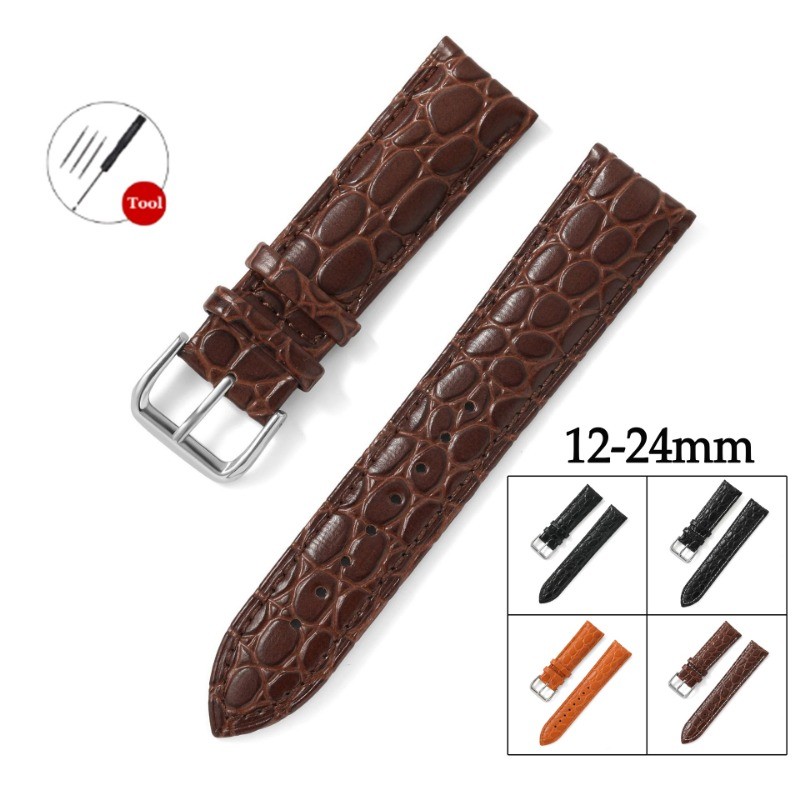 12-24มิลลิเมตรหนังลูกวัวสายนาฬิกาสากลลายจระเข้สายนาฬิกาข้อมือหนังแท้ผู้ชายผู้หญิงเปลี่ยนธุรกิจสร้อยข้อมือ12/14/16/17/18/19/20/22/24มิลลิเ