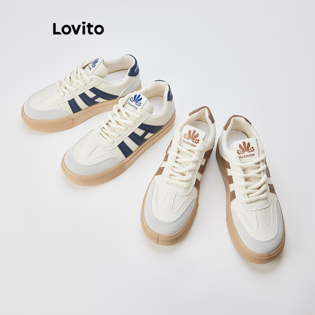 Lovito รองเท้าผ้าใบผู้หญิง พื้นหนา สีพื้น สไตล์ลลำลอง LFA78026