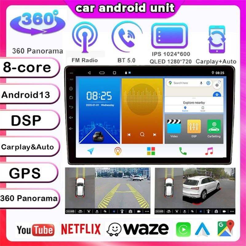 [8Core 4g+32g Carplay] เครื่องเล่น 2 Din หน้าจอ QLED 10 นิ้ว รองรับ 360 สําหรับรถยนต์ Android°เครื่องเล่นมัลติมีเดีย นําทาง พาโนรามา พร้อม 32EQ DSP GPS WIFI บลูทูธ RDS สําหรับรถยนต์