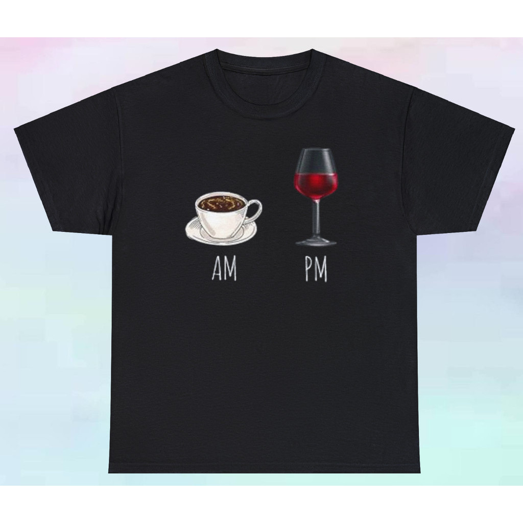 Am Coffee Pm Winefunny ดื่มแอลกอฮอล์ Tee ผู้ชายแปลกใหม่