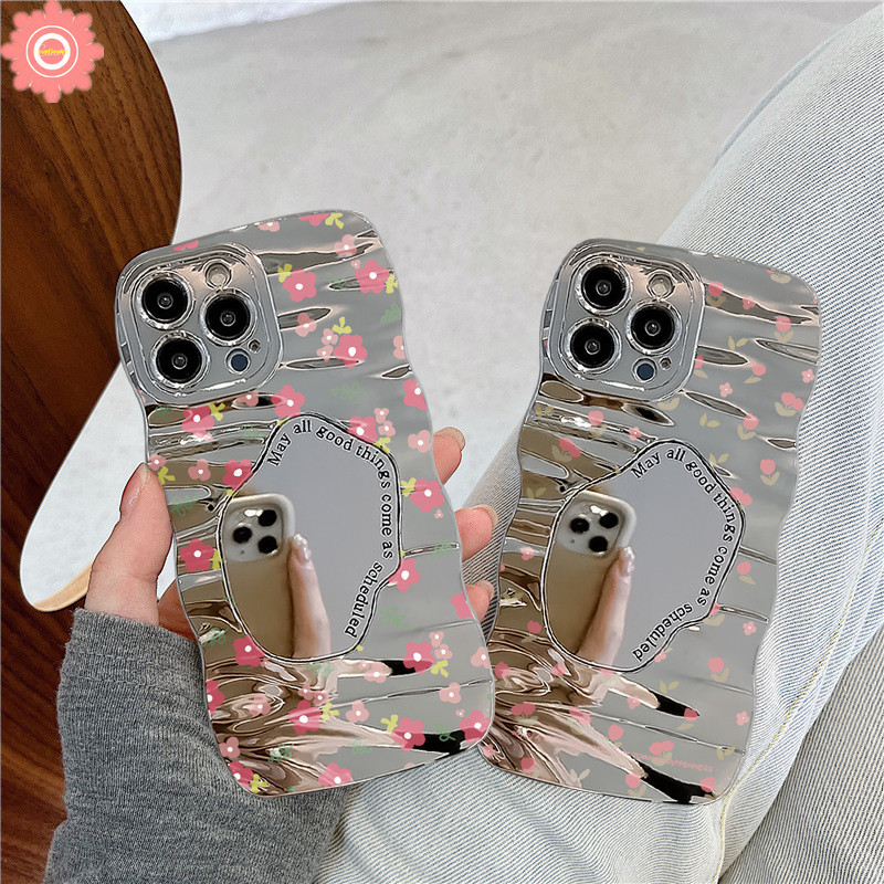 เคสโทรศัพท์มือถือ ลายดอกไม้น่ารัก พร้อมกระจก และสายคล้องข้อมือ สําหรับ Samsung A54 A03 A23 A05 A12 A20s A34 A53 A14 A05s A50s A04s A13 A20 A50 A03s A02s A24 A10s A51 A30s A52s A31 A32 A52 A04E A11