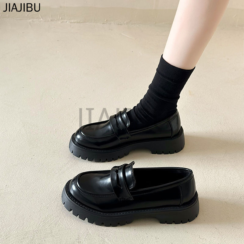 Size 35-43 High Quality Large Size Women's Shoes Korean Fashion Platform Mary Jane Shoes 42 Non-slip Round Toe Thick Heels Lolita Shoes Lazy Shoes Japanese Black Shoes British College Style JK Uniform Shoes Brown Small Leather Shoes Cosplay Princess Shoes