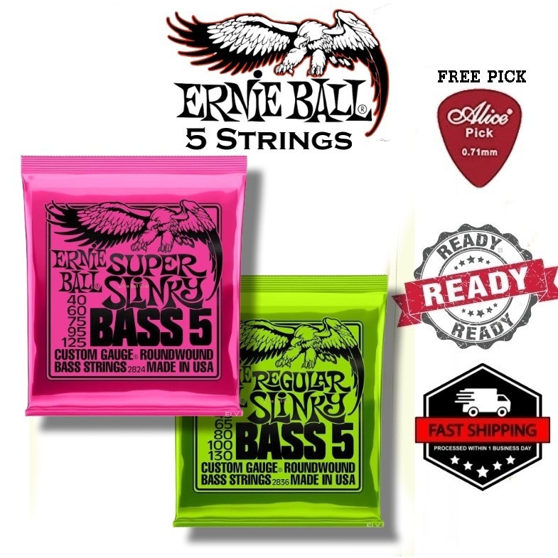 5 String Ernie Ball 2836 - Regular Slinky Nickel .045-.130 และ 2824 - Super Slinky .040-125 Bass Str