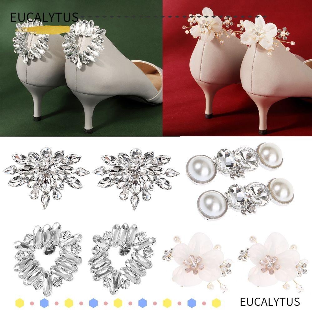 Eutus คลิปเข็มกลัด รูปดอกไม้ ผ้าไหม แวววาว สําหรับตกแต่งรองเท้าเจ้าสาว 2 ชิ้น