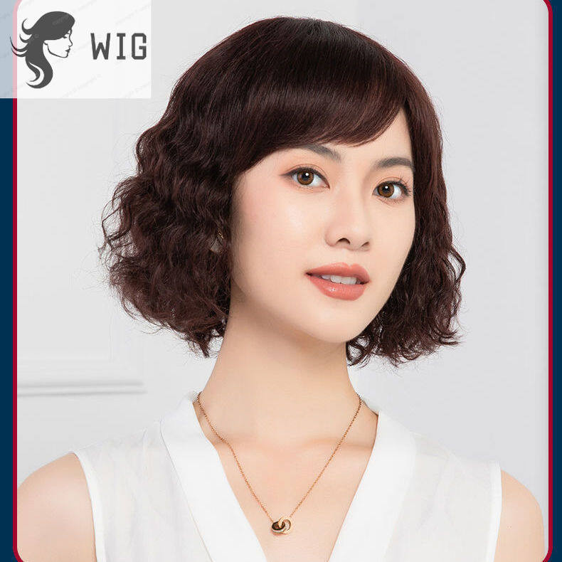 จัดส่งภายใน 3 วัน+  +วิกผมวัยกลางคนและผู้สูงอายุ ผู้หญิงผมสั้น แม่ ผมหยิกขนาดกลางและผมหยิก ผมหยิกจริง ผมขนาดกลางและยาว