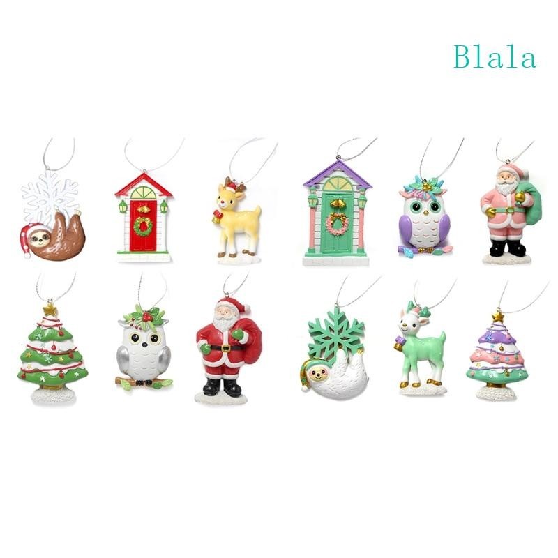 Blala จี้ตุ๊กตาเรซิ่น รูปนกฮูก เกล็ดหิมะ ซานต้าคลอส คริสต์มาส น่ารัก สําหรับแขวนตกแต่งต้นคริสต์มาส 6 ชิ้น