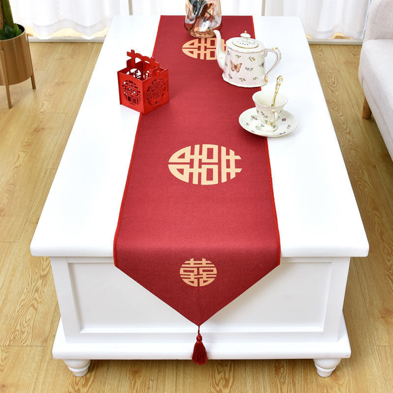 Sancengqcby ผ้าปูโต๊ะแต่งงานจีน ผ้าปูโต๊ะหมั้น สีแดง สําหรับตกแต่งห้องแต่งงาน