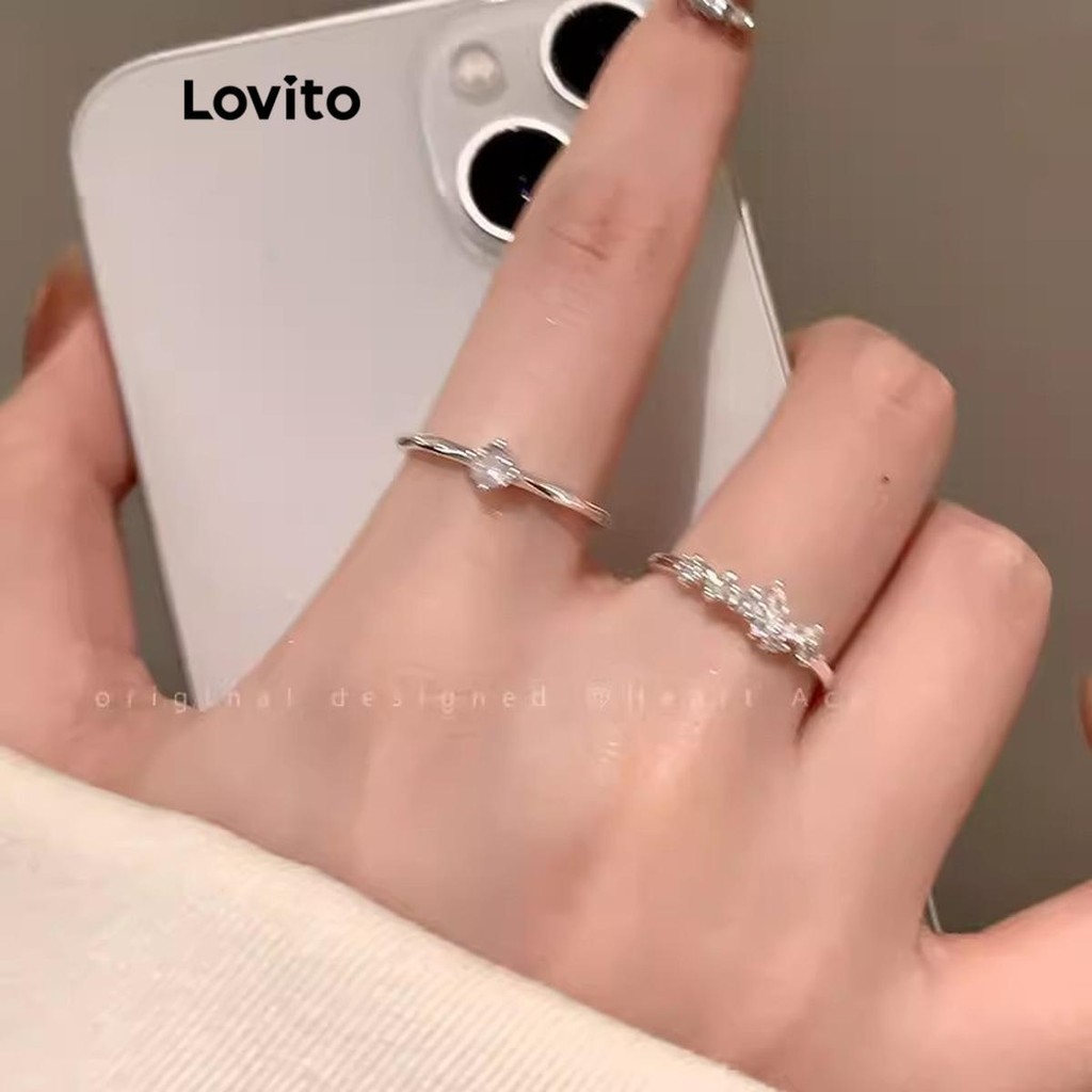 Lovito แหวนผู้หญิง แต่งพลอยเทียม รูปผีเสื้อ สไตล์ลำลอง LFA28316