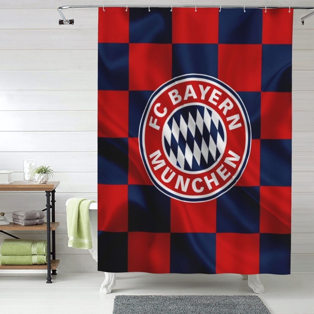 FC Bayern Munich ห้องน้ําม่านอาบน้ํากันน้ํา 183 ซม. X152 ซม.พร้อมตะขอหลายสไตล์สามารถปรับแต่งได้