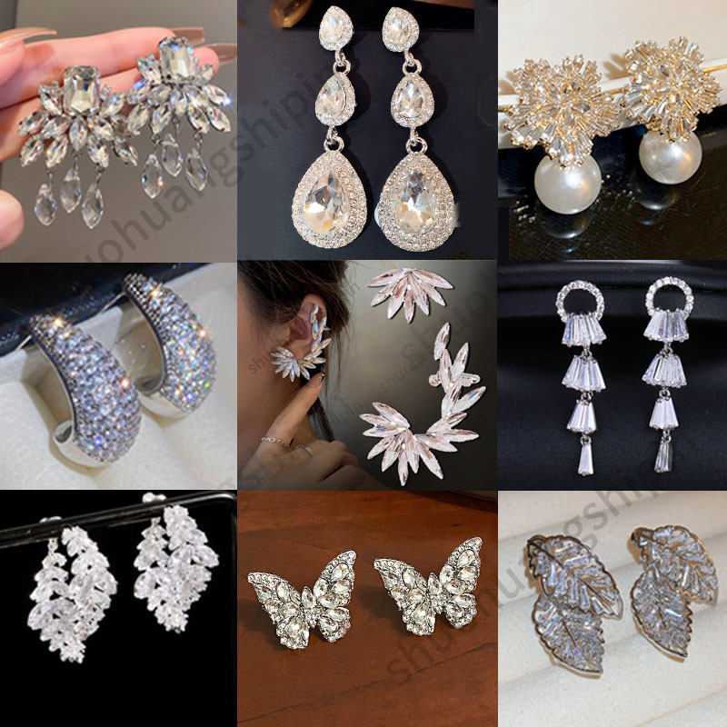 ยุโรปอเมริกันบรรยากาศแฟชั ่ นหรูหราประณีตที ่ ไม ่ ซ ้ ํากัน Rhinestone Leaf Temperament ต ่ างหู