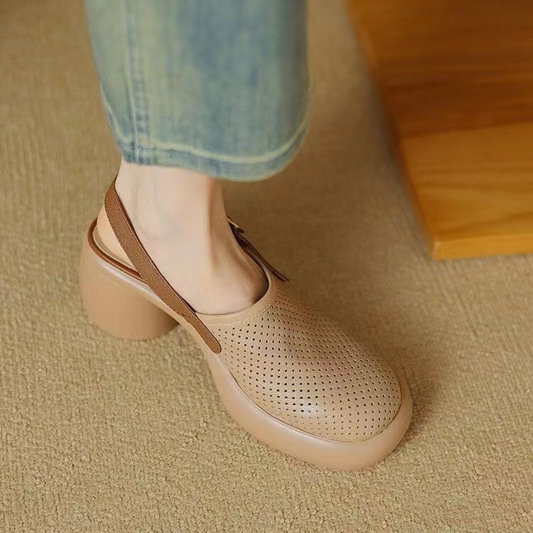 Baotou ส ้ นหนาส ้ นแบนรองเท ้ าส ้ นสูงผู ้ หญิง