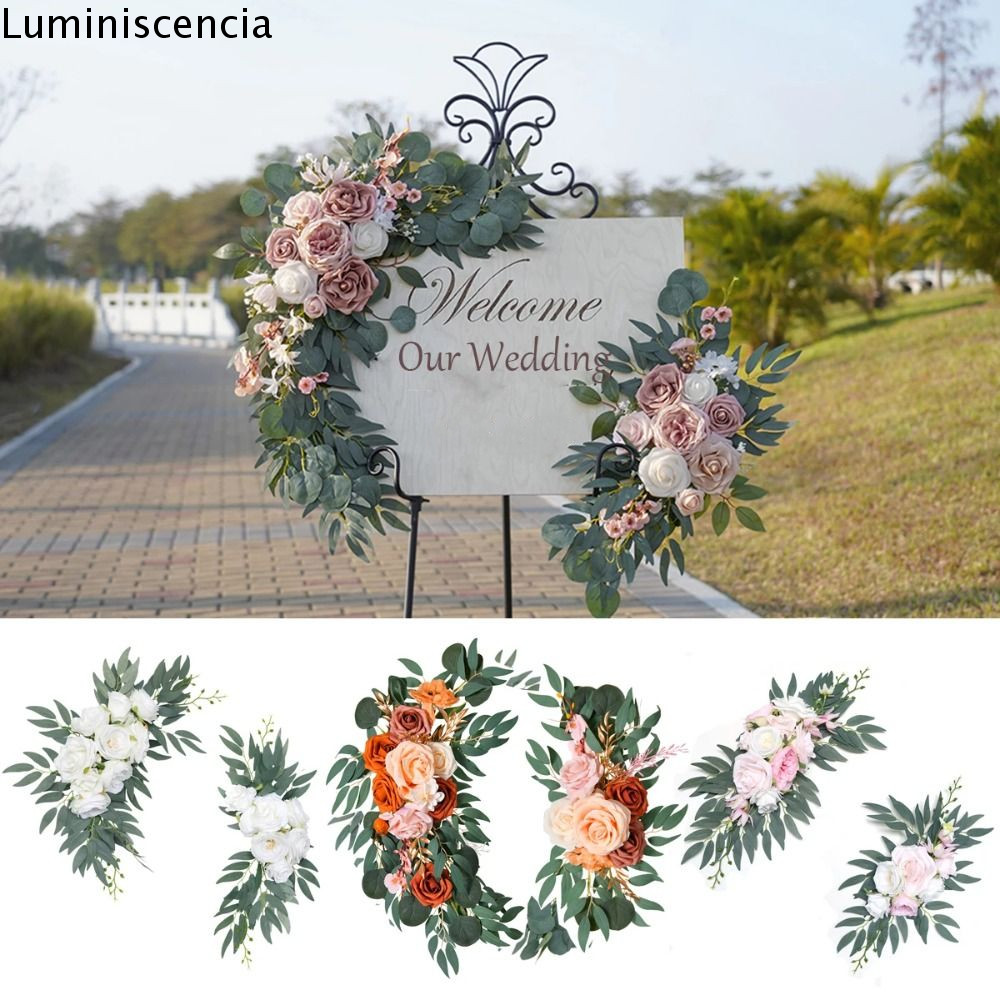 Luminescencia 2 ชิ้นประดิษฐ์ดอกไม้ซุ้มงานแต่งงาน, Boho DIY ดอกไม้งานแต่งงานพวงมาลัย, Eucalyptus Garland ผ้าม่านยินดีต้อนรับป้ายดอกไม้ Rose Peony ดอกไม้งานแต่งงาน Arch