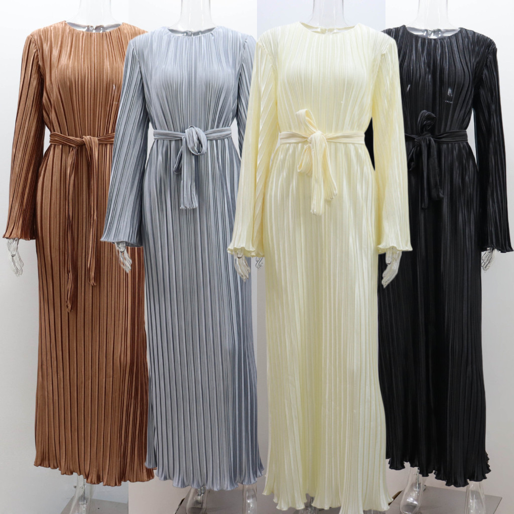 แฟชั่นจีบชุด Abaya Jubah Muslimah ชุดดินสีแขนยาว Maix ชุด 3105