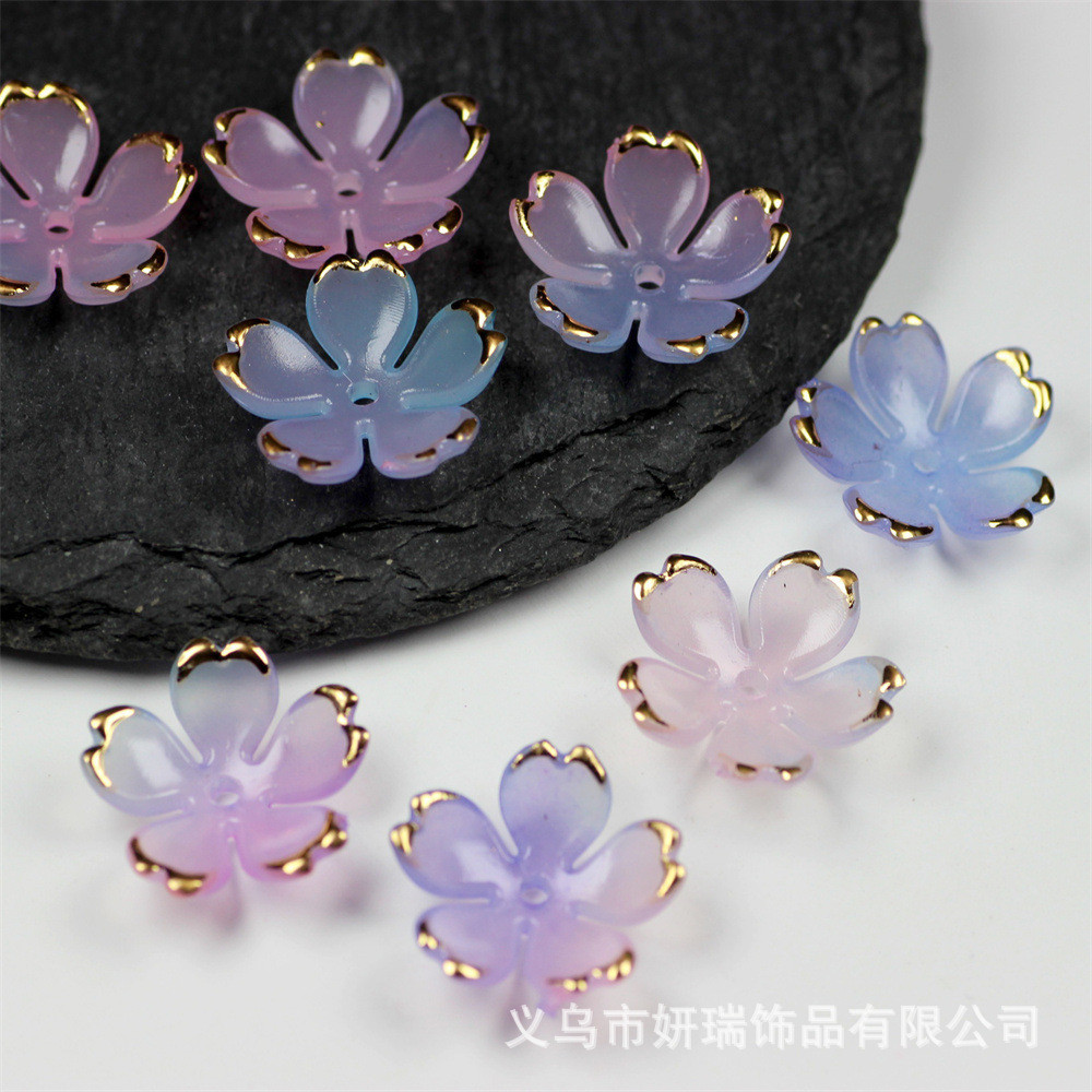 20pcs อะคริลิค Gilding Sakura 19 มม.พนมเปญดอกไม ้ กลีบไล ่ โทนสี DIY Hairpin ลูกปัดอุปกรณ ์ เสริม
