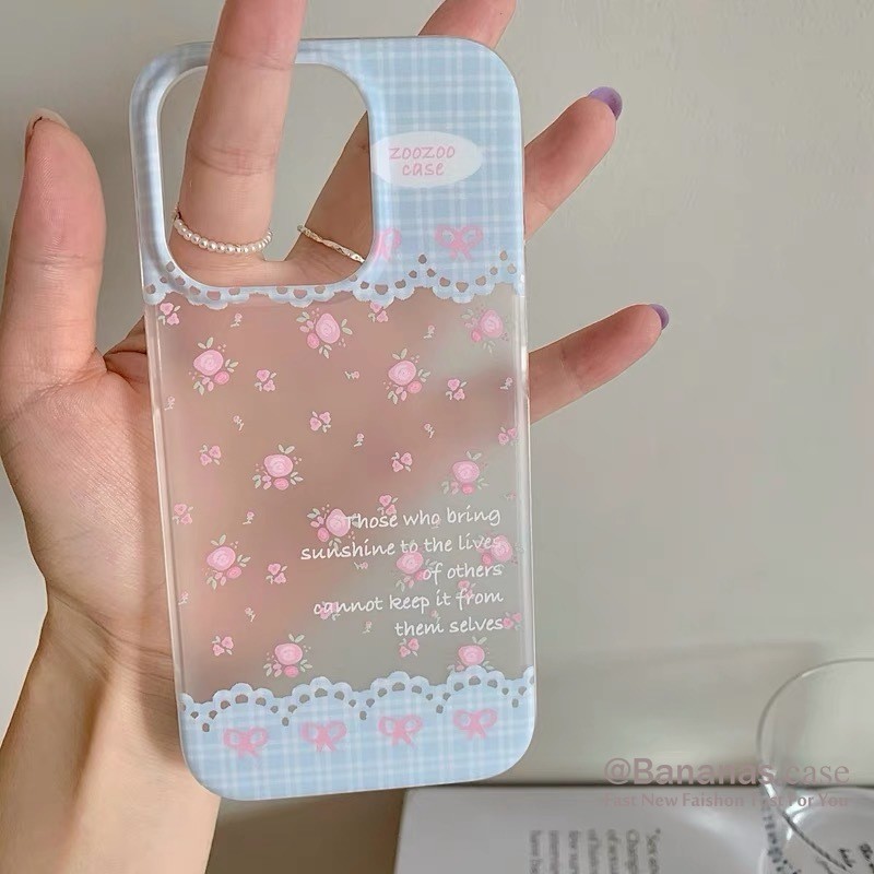 Iphone 15 14 13 12 11 Pro Max X Xr Xs Max 7 8 Plus SE2020 เคสโทรศัพท์ลูกไม้สีฟ้าดอกไม้ Matte Clearฝาครอบโทรศัพท์นุ่ม