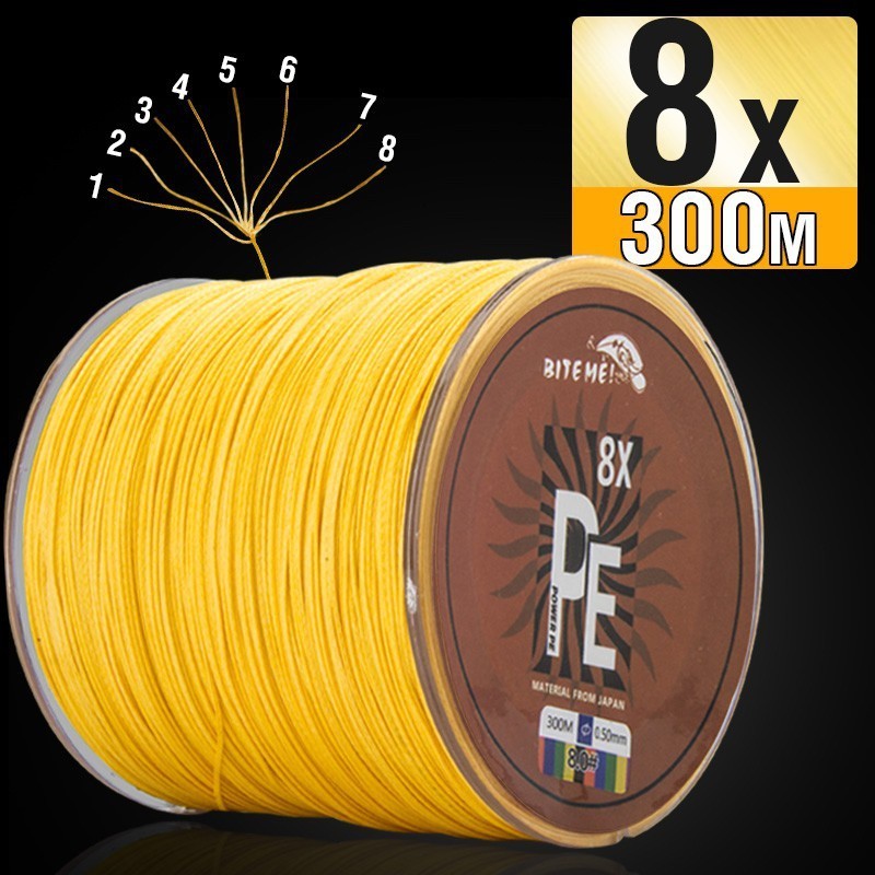Biteme 8X 300m PE สายตกปลาถัก 8 Strand 10-80LB Multifilament สายตกปลา PE สําหรับตกปลา Reel