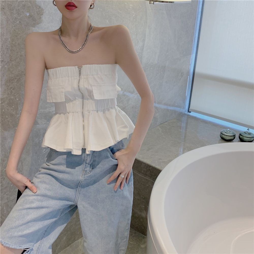 เสื้อเกาะอก สวมใส่ด้านนอกบริสุทธิ์ปรารถนาสไตล์สาวร้อนเซ็กซี่กระโปรงเสื้อชั้นในสตรีขนาดเล็กเสื้อแขนกุดไหล่เดียวสั้นด้านบน 5.13