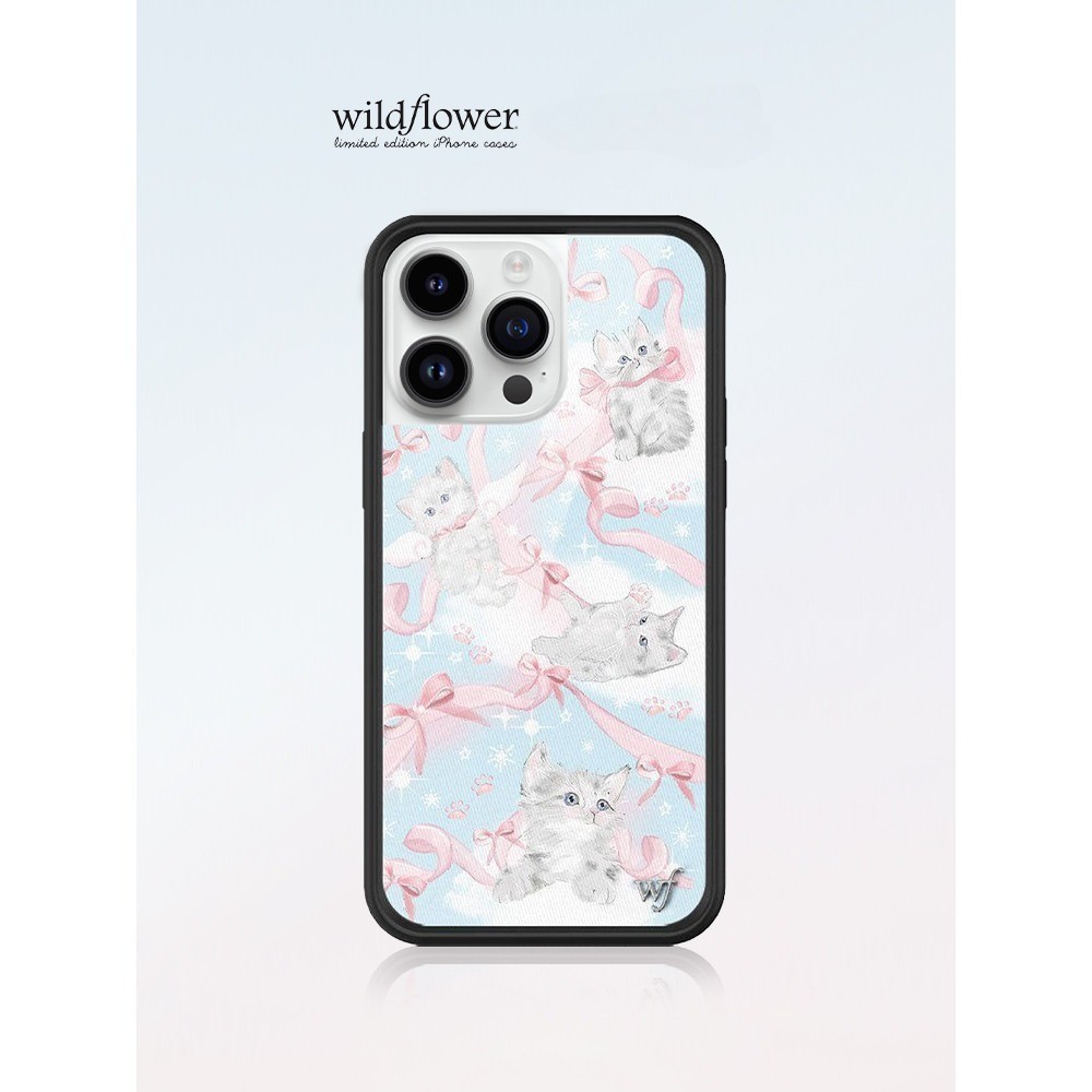 ลูกแมวรอบ Wildflower น ่ ารักแมวโทรศัพท ์ สําหรับiPhone 12 13 14 15 Pro Max 14 15 PlusซิลิโคนAnti-FallingกันกระแทกปกหลังWFปลอก