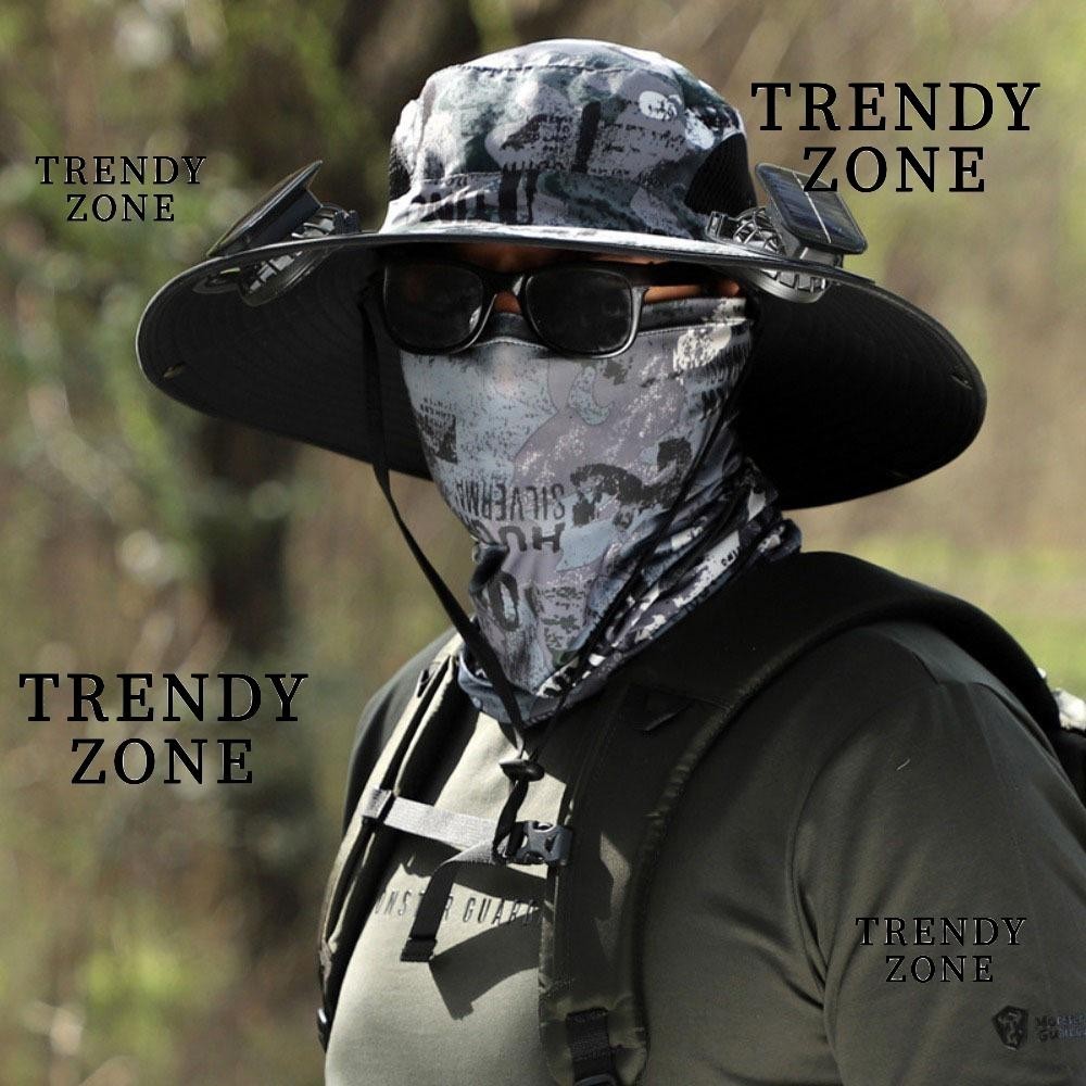 Trendyzone หมวกกันแดดผู้ชาย, หมวกพัดลมพลังงานแสงอาทิตย์ปีกกว้างขอบใหญ่, ชาร์จ Usb แห้งเร็วหมวกถังชาร์จพลังงานแสงอาทิตย์กลางแจ้ง