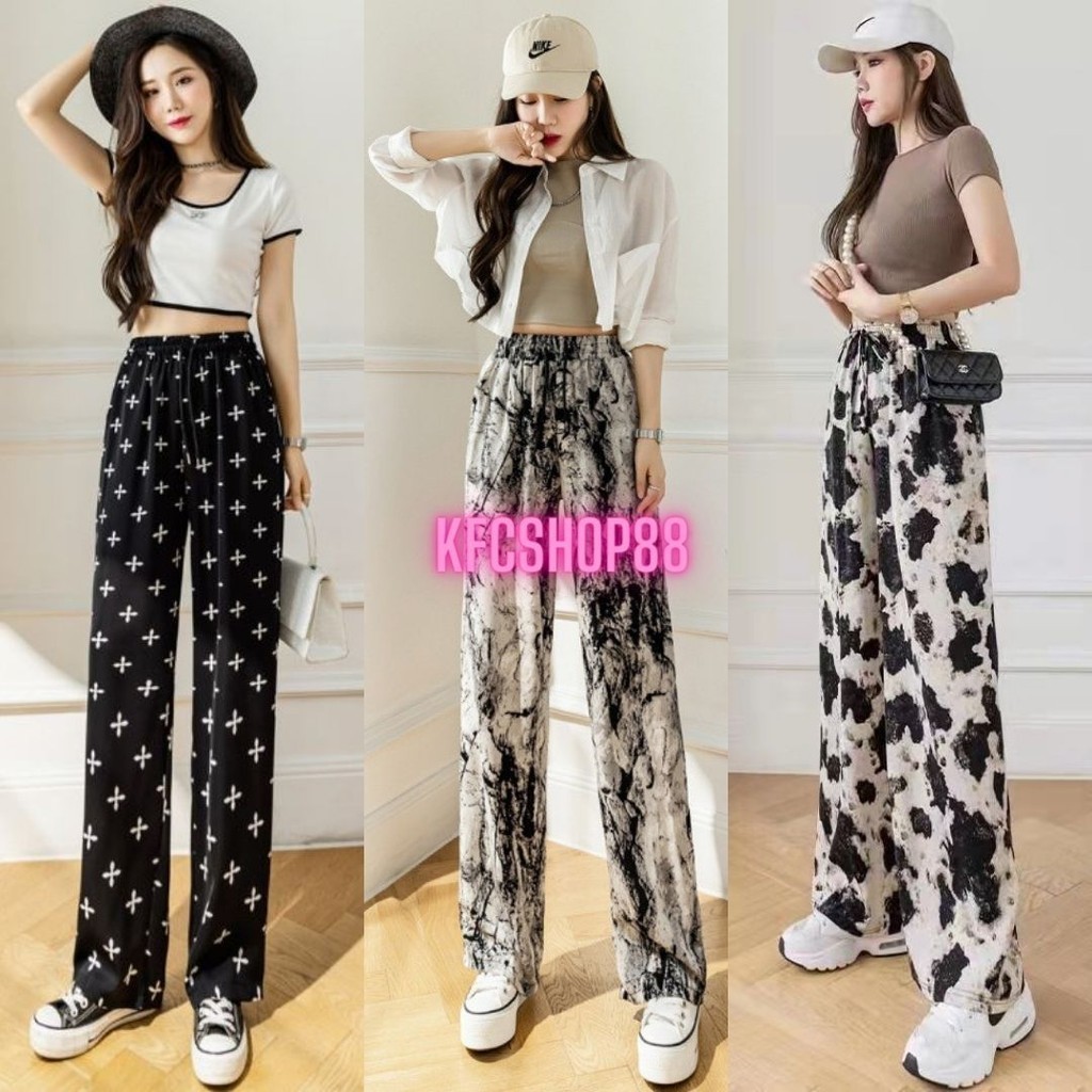 พร้อมส่ง กางเกงขายาว ยอดฮิต ลายกราฟฟิก มีเชือกปรับรูดได้ ผ้านิ่ม #371