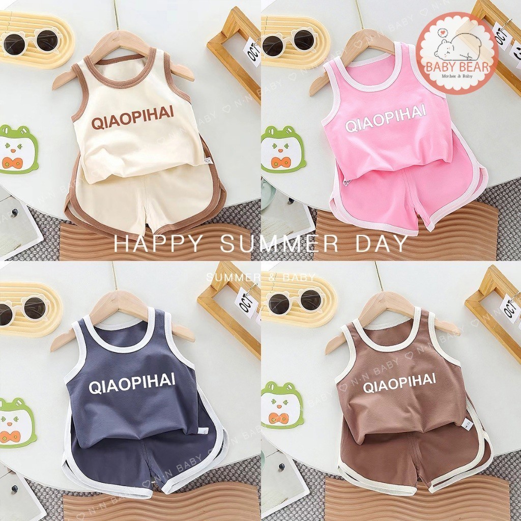 เสื้อผ้าเด็ก เซทเสื้อกร้าม+กางเกงขาสั้น ชุดกร้ามน่าร้อนน สำหรับ 6 เดือน-4 ปี